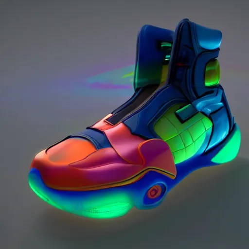 Prompt: futuristic cyber balenciaga sneakers, highly detailed, 8 k, pbr, surreal, colorful, direct lighting, hyper realistic,