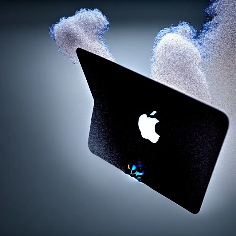 Prompt: a portrait of a macbook disintegration in dust and smoke, cinematic photography, smoke rising like clouds, beautifully symmetrical, super resolution, cgi, volumetric lighting & shadows, hyper detailed, 8 k, unreal engine,