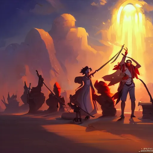 Prompt: pirates board meeting, cgsociety, fantasy art, 2 d game art, concept art, heavenly lighting, retrowave, behance hd, concept art by jesper ejsing, by rhads, makoto shinkai cyril rolando, madgwick, cory loftis, anime studio and pixar animation studio and disney