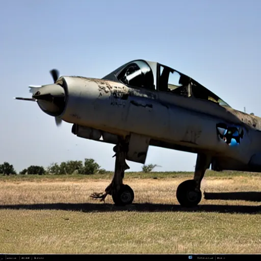 Prompt: derelict A10 warthog jet in the boneyard