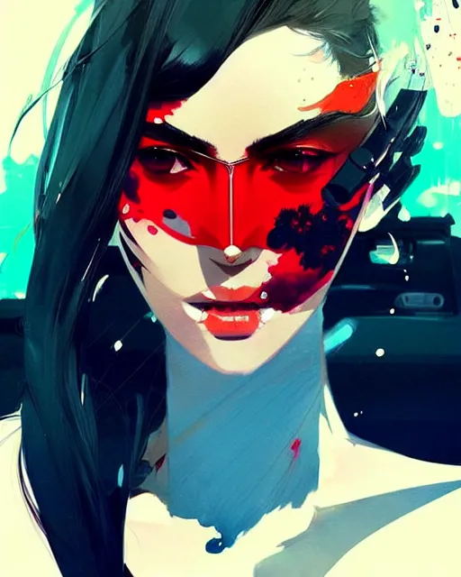 Image similar to a ultradetailed beautiful painting of a stylish woman driving a car, by conrad roset, greg rutkowski and makoto shinkai trending on artstation