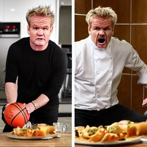 Image similar to angry!! gordon ramsey eating a basketball, tv still