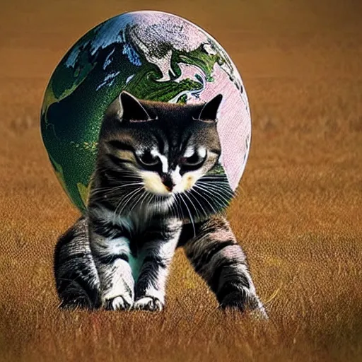 Prompt: giant cat eating the earth