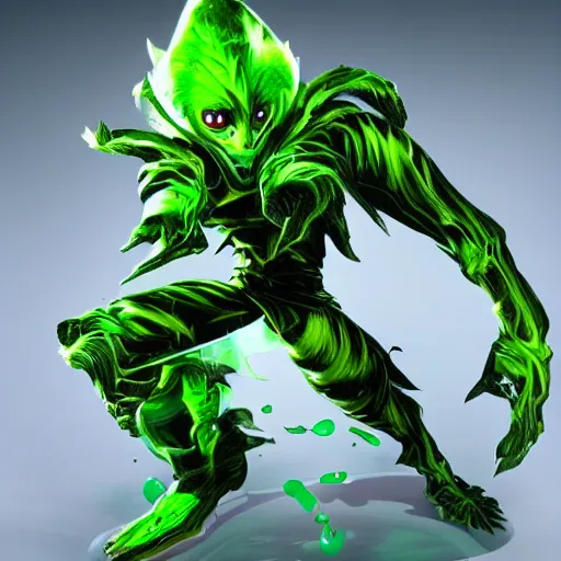 Prompt: a green yoshimitsu from the future, hyperrealistic