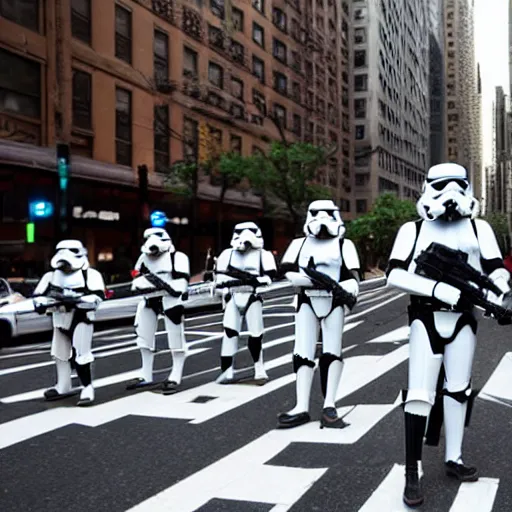 Prompt: several stormtroopers riding scooters on Park Ave in New York City, photo, 4k