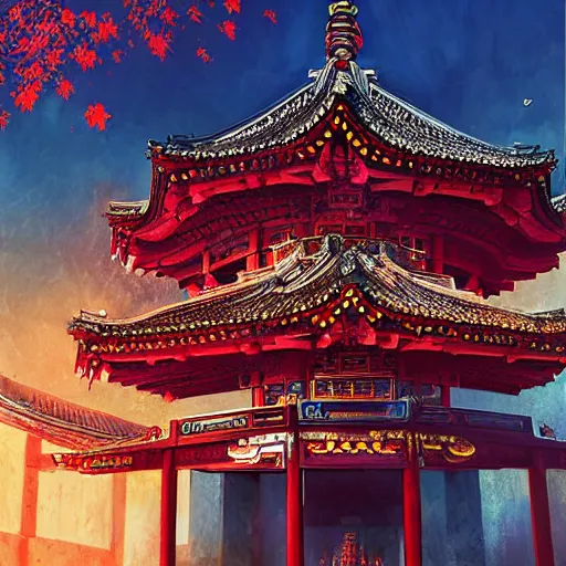 Image similar to jin ancestral temple temple in taiyuan china by anato finnstark, by alena aenami, by john harris, by ross tran, by wlop, by andreas rocha