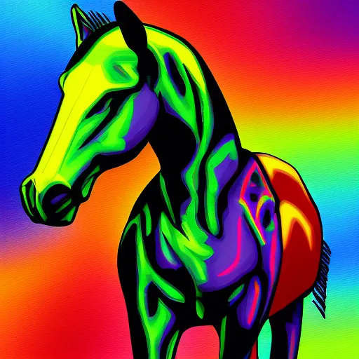 Image similar to digital horse, retrowave palette, highly detailed, anatomically correct equine, synth feel, digital art