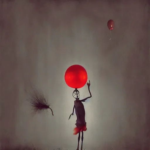 Prompt: grunge painting of bugs bunny with a wide smile and a red balloon by Zdzisław Beksiński, loony toons style, pennywise style, corpse bride style, creepy lighting, horror theme, detailed, elegant, intricate, conceptual, volumetric light