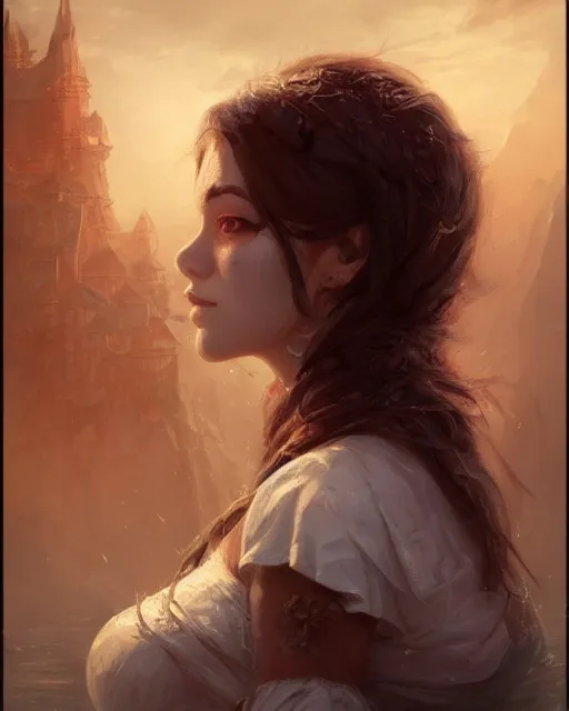Image similar to A beautiful female maid posing on a boat, beautiful face, close-up, fantasy woman, fantasy art, in the style of greg rutkowski, illustration, epic, fantasy, intricate, hyper detailed, artstation, concept art, smooth, sharp focus, ray tracing, profile shot