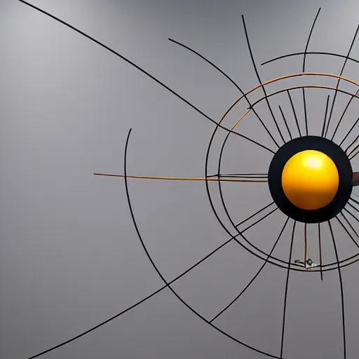 Prompt: a kinetic sculpture of this solar system hanging from horizontal line, orrery, canon 5 d 5 0 mm lens, papier - mache, studio