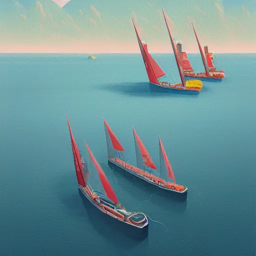 Image similar to yachts by simon stalenhag