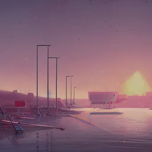 Image similar to yachting club by simon stalenhag