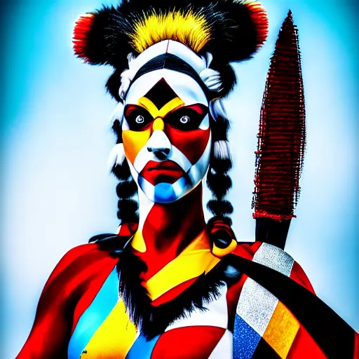 Prompt: photo of a beautiful harlequin warrior, highly detailed, 4k, HDR,