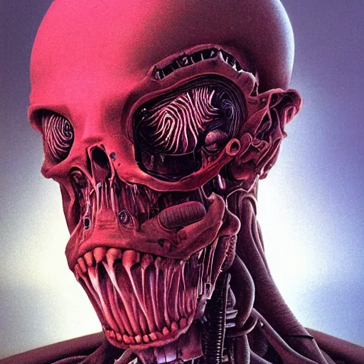 Image similar to portrait of biomechanical being without eyes by wayne barlowe