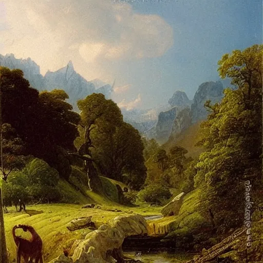 Prompt: landscape painging by carl friedrich lessing