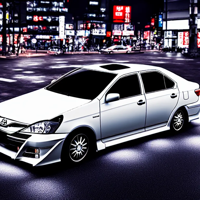 Image similar to Toyota Aristo, detailed-wheels, Shibuya prefecture, cinematic lighting, photorealistic, highly detailed, night photography