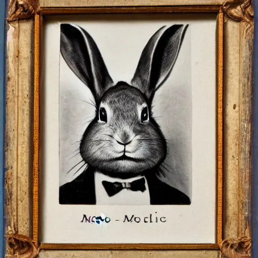 Image similar to a rabbit wearing a monocle, antique photograph