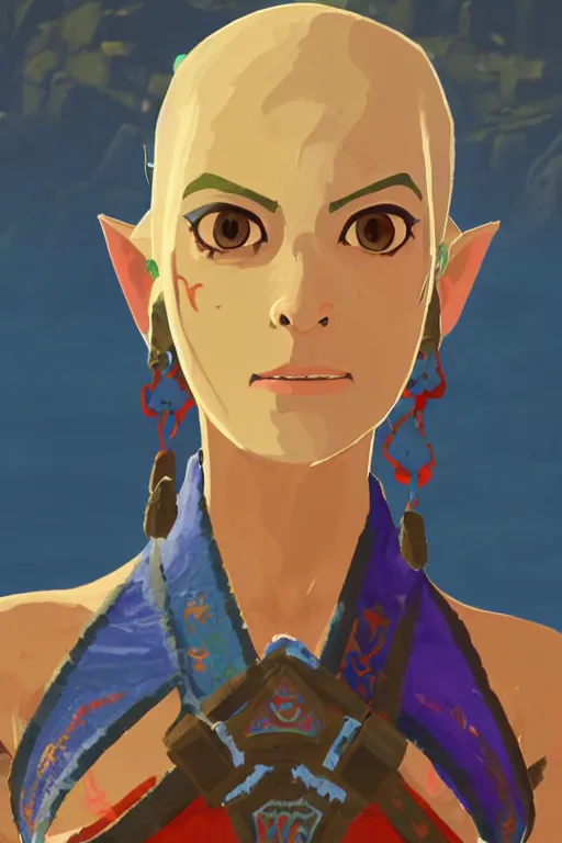 Prompt: an in game portrait of impa from the legend of zelda breath of the wild, breath of the wild art style.
