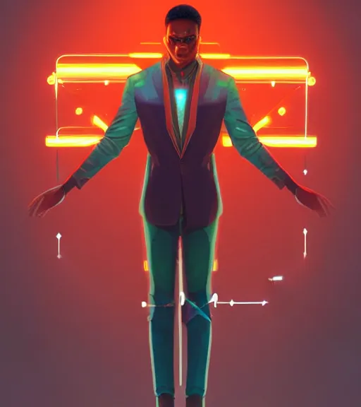 Image similar to symmetry!! egyptian prince of technology, solid cube of light, hard edges, product render retro - futuristic poster scifi, lasers and neon circuits, brown skin man egyptian prince, intricate, elegant, highly detailed, digital painting, artstation, concept art, smooth, sharp focus, illustration, dreamlike, art by artgerm