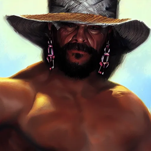 Image similar to marcho man randy savage portrait fantasy painting trending on artstation