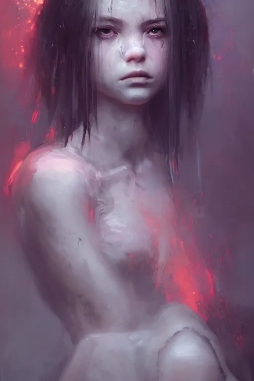 Image similar to a fancy portrait of a young Demon girl by Greg Rutkowski, Sung Choi, Mitchell Mohrhauser, Maciej Kuciara, Johnson Ting, Maxim Verehin, Peter Konig, final fantasy , 8k photorealistic, cinematic lighting, HD, high details, atmospheric , trending on artstation