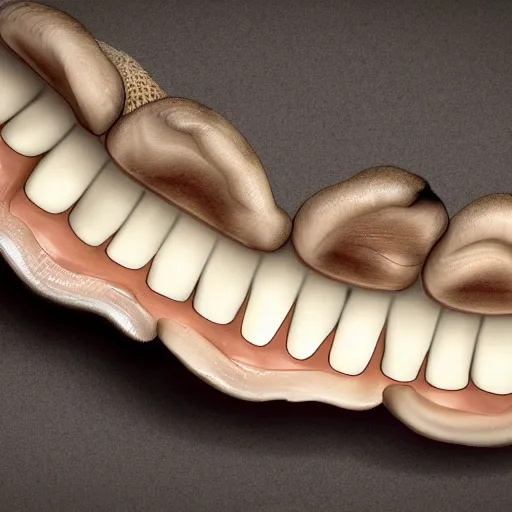 Image similar to mushroom made from layers of overlapping sharp human teeth