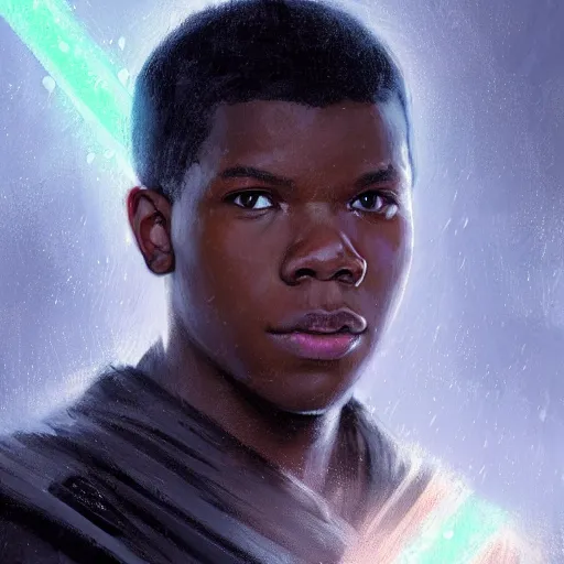 Image similar to portrait of a man by greg rutkowski, young jedi kinght that looks like john boyega, wearing jedi robes, star wars expanded universe, he is about 3 0 years old, highly detailed portrait, digital painting, artstation, concept art, smooth, sharp foccus ilustration, artstation hq