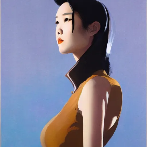 Image similar to Lee Jin-Eun by Vincent Di Fate, rule of thirds, seductive look, beautiful, in intergalactic hq