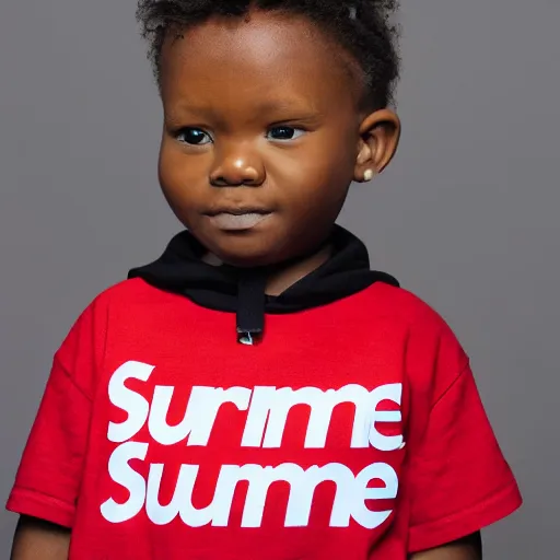 Image similar to short kid wearing a supreme shirt, detailed, studio