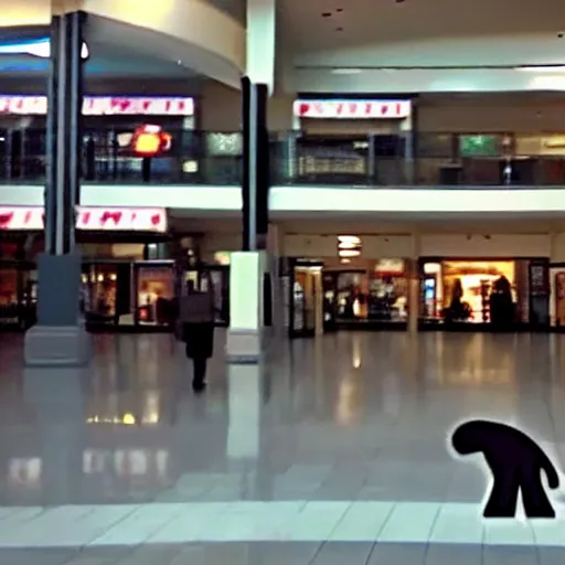 Image similar to beautiful cctv found footage of shadow creature lurking in a mall