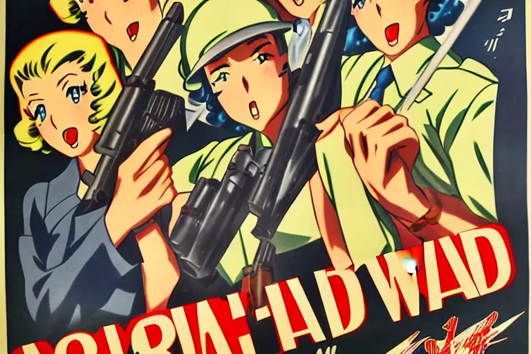 Image similar to 1940s, war, anime, poster