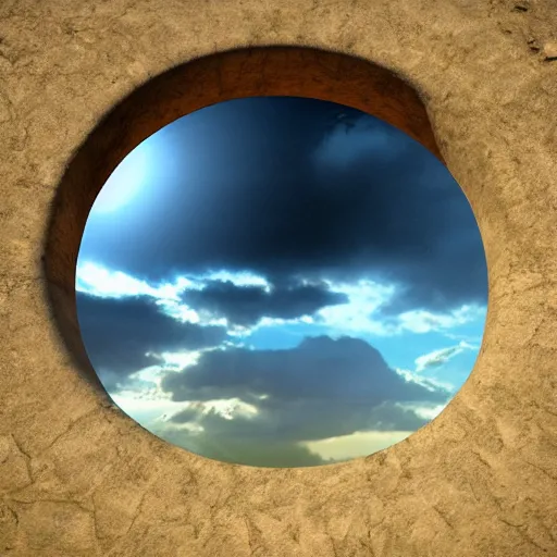 Image similar to active stargate made of stone that form a circle, cinematic view, volumetric light, epic sky