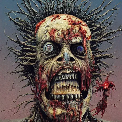 Prompt: zombie mech guy fieri, art by beksinski