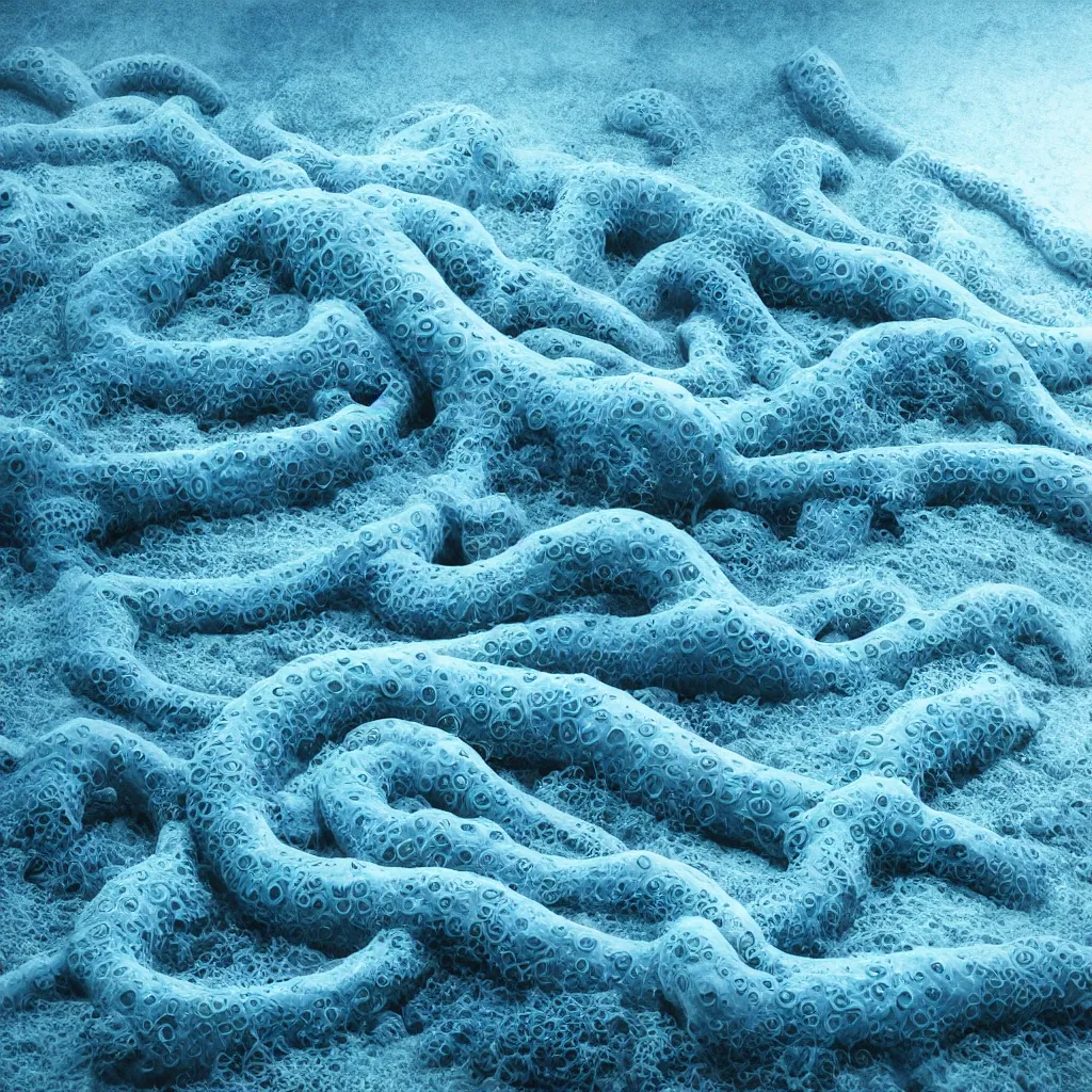 Image similar to organic sofa made of blue tentacles goo in the water, on a white background, maximum natural texture, warm illumination, cinematic alien futuristic atmosphere, in low fog, magical digital, 8k resolution, golden ratio, best color graded, vray beautiful, ambient occlusion, subsurface scatter, radiosity, hyper-realistic render