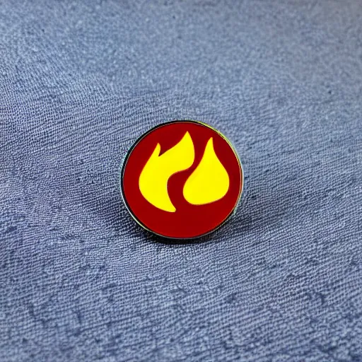 Prompt: simple yet detailed, pictogram fire warning flame enamel pin retro design