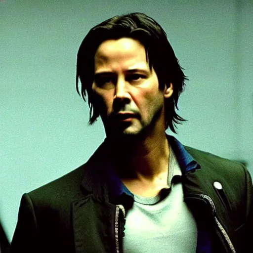 Image similar to “Keanu Reeves in fight club movie, Extremely detailed. 8k, vas, old movie”