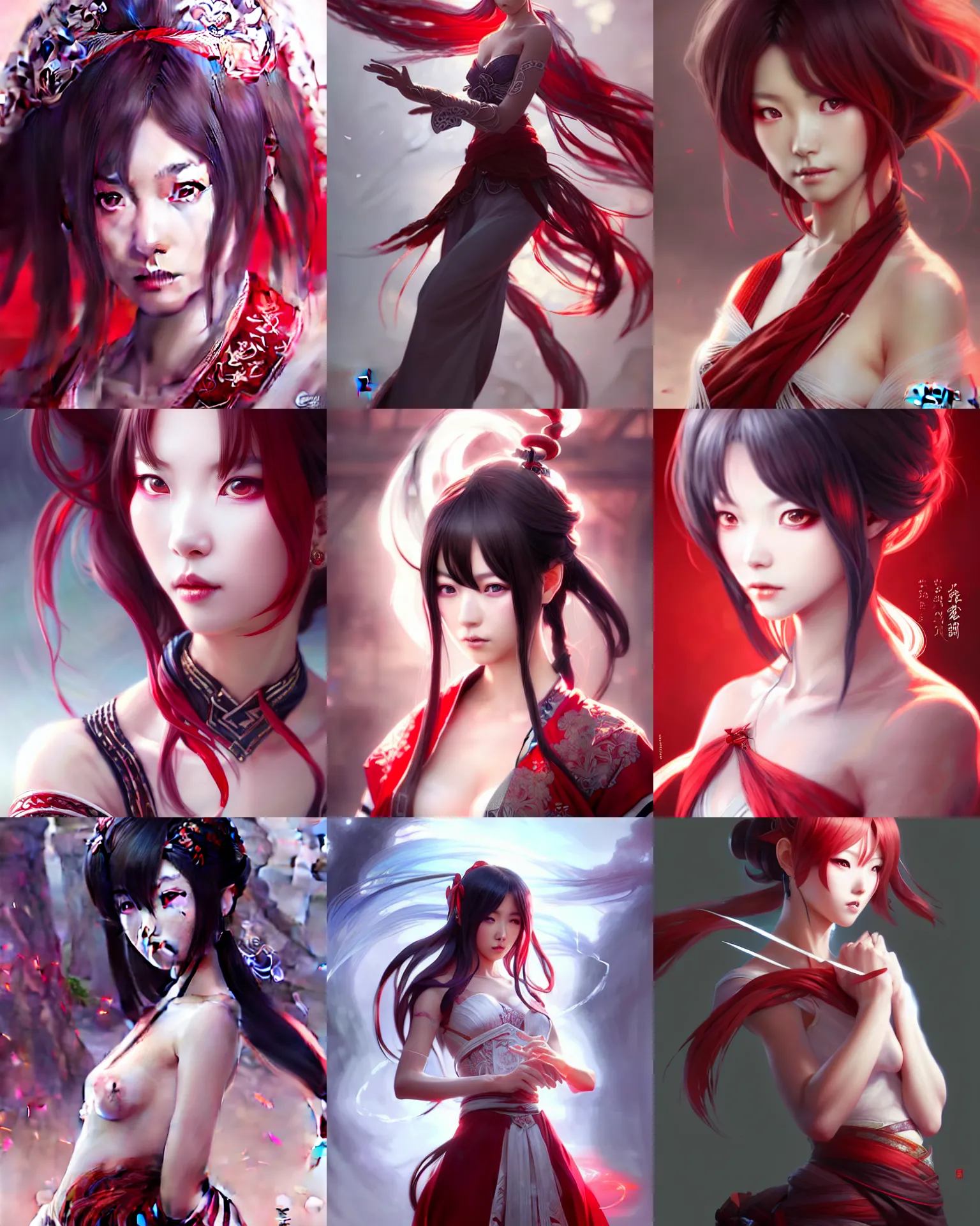 Prompt: charming character yae miko from video game genshin impact, beautiful transparent cloudy lengeries, intricate, elegant, sharp focus, illustration, highly detailed, digital painting, concept art, matte, art by wlop and artgerm and greg rutkowski and ross tran, masterpiece, red and white and black colors