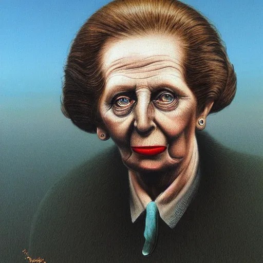 Image similar to illustration of Margaret Thatcher by Zdzizław Beksiński, 8k high definition high quality