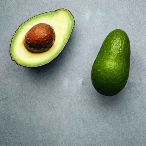 Prompt: two halves of an avocado as salt and pepper shaker