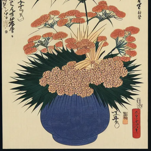 Image similar to bouquet of flowers, centered, symmetrical, ukiyo-e style, Hokusai, Hiroshige