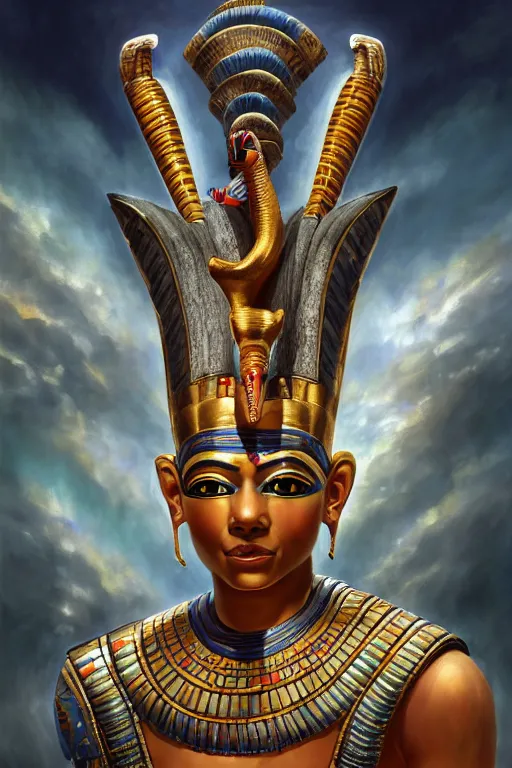 Image similar to egypt god osiris, god of the underworld, highly detailed, d & d, fantasy, highly detailed, digital painting, trending on artstation, concept art, sharp focus, illustration, global illumination, ray tracing, realistic shaded, art by artgerm and greg rutkowski and fuji choko and viktoria gavrilenko and hoang lap, sunny