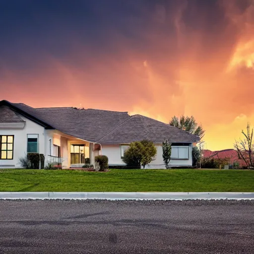 Image similar to a suburban house under a fake sky,