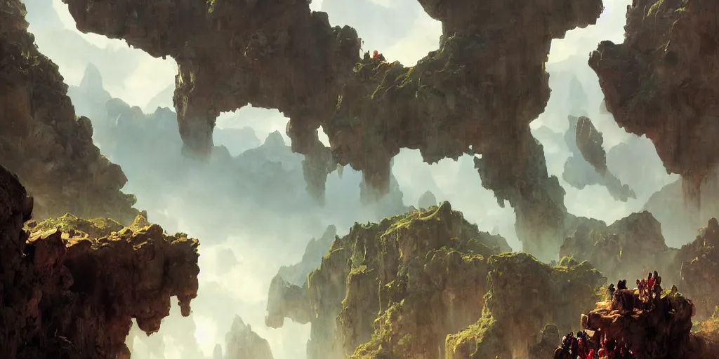 Image similar to huge cave ceiling clouds made of green earth towns, industry, steampunk villages castles, buildings inverted upsidedown mountain artstation illustration sharp focus sunlit vista painted by ruan jia raymond swanland lawrence alma tadema zdzislaw beksinski norman rockwell tom lovell alex malveda greg staples