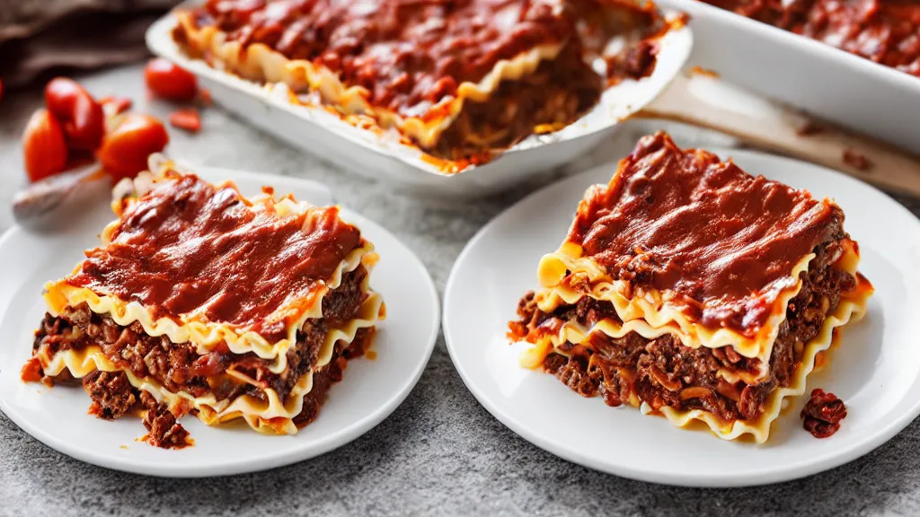 Prompt: lasagna made of cake filled with chocolate, peanuts and caramel,