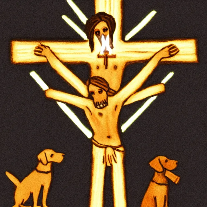 Prompt: terrible dog high glow, crucifix