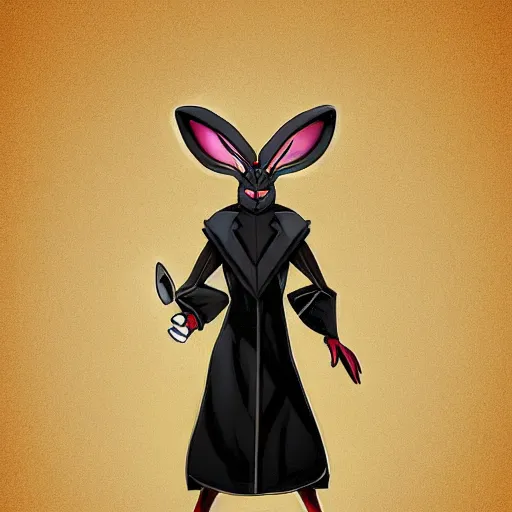 Image similar to anthropomorphic jackrabbit harengon with black skin and white highlights, wearing stylized monk robes and a very wide brimmed black hat, focus on hat, digital art featured on artstation