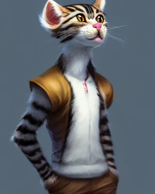 Image similar to character concept art of a young male anthropomorphic furry cat | | cute - fine - face, pretty face, key visual, realistic shaded perfect face, fine details by stanley artgerm lau, wlop, rossdraws, james jean, andrei riabovitchev, marc simonetti, and sakimichan, trending on artstation