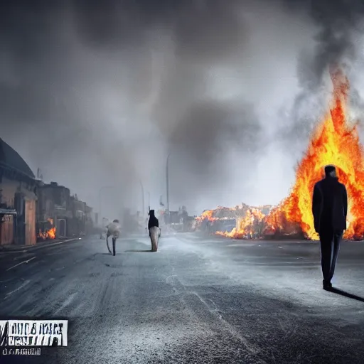 Image similar to the world is burning and just a man was alive crying in the middle hd detailled