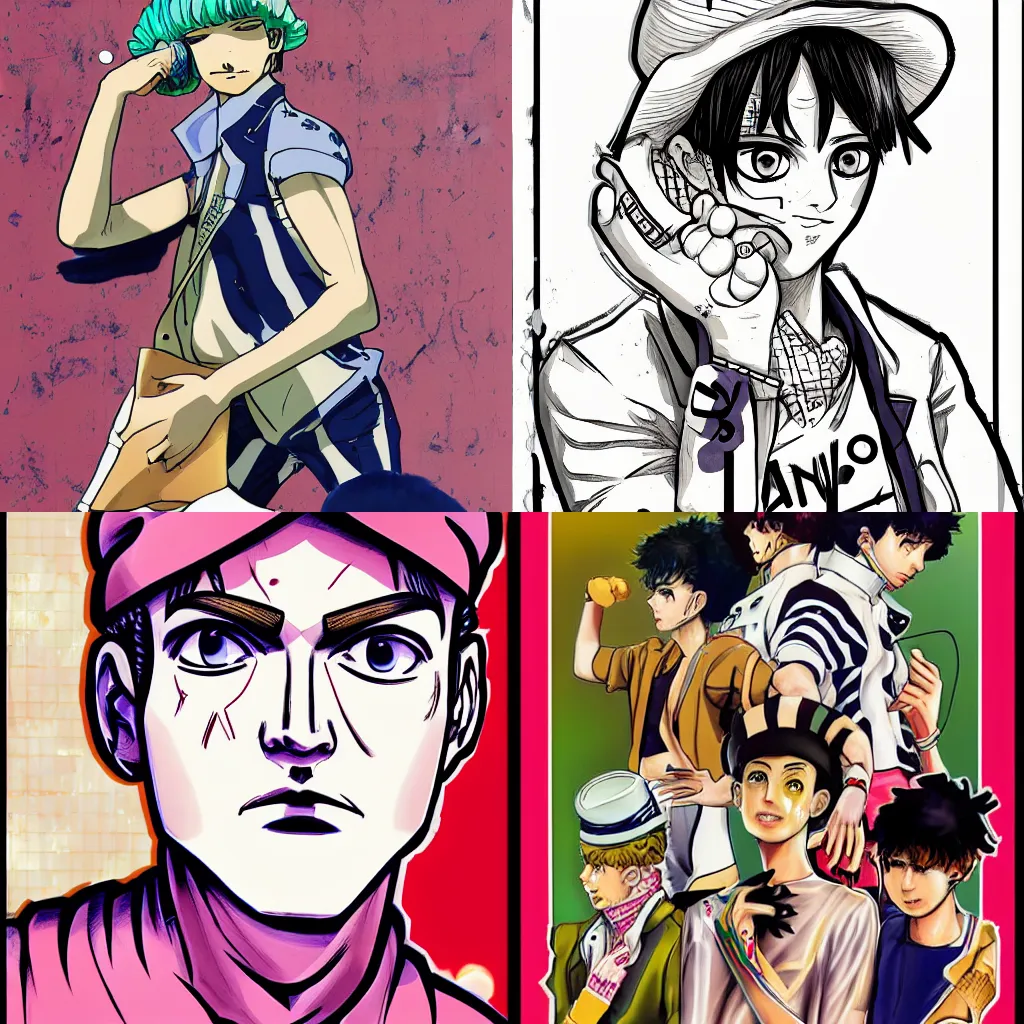 Prompt: tooru jojolion, accurate anatomy, highly detailed, digital art, centered, portrait, colored vibrantly, in the style of hirohiko araki