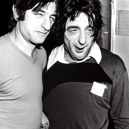 Image similar to frightened robert deniro pointing at a running goblin, photograph, 1 9 7 6